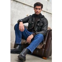 FREAKY NATION - Giacca in pelle nera invecchiata con cappuccio in cotone