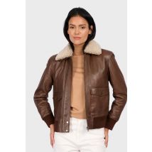 OAKWOOD - Giubbotto bomber in pelle marrone cacao da donna