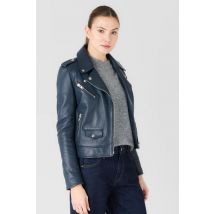 SERGE PARIENTE - Giacca biker da donna blu scuro in morbida pelle