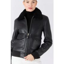 SERGE PARIENTE - Giacca da aviatore in pelle nera con collo in montone