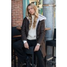 CITYZEN - Abrigo con capucha de piel de oveja marrón para mujer