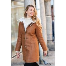 CITYZEN - Cappotto con cappuccio in montone whisky da donna