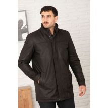 SERGE PARIENTE - Parka marrón oscuro de piel gruesa con forro extraíble.