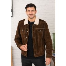 IRON & RESIN - Giacca da avventuriero in pelle marrone con fodera in sherpa