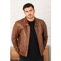 SERGE PARIENTE - Chaqueta de piel de búfalo marrón con cuello alto