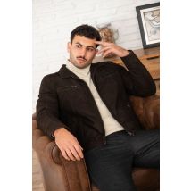 SERGE PARIENTE - Chaqueta de piel de búfalo de ante marrón con cuello camisero