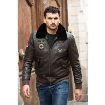 ROYAL AIR FORCE - Giubbotto bomber in pelle marrone scuro con toppe della Royal Air Force