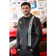 24H LE MANS - Chaqueta de carreras de cuero negro 24h du Mans 66