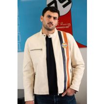 GULF - Chaqueta de cuero Gulf con cuello motero beige claro