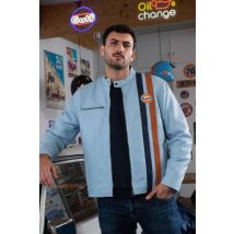 GULF - Giacca in pelle Gulf con colletto biker azzurro