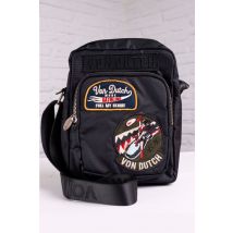 VON DUTCH - Borsa in tessuto nero con toppe Von Dutch