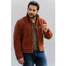 MASTER - Chaqueta de piel de vacuno color cobre con efecto terciopelo