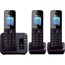 PANASONIC KX-TG8183EB Cordless Phone with Answering Machine - Triple Handsets, Black, Black