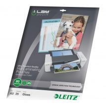 LEITZ iLAM 74860000 80 Micron A3 Laminating Pouches - 25 Pack