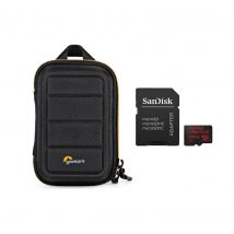 Lowepro Hardside CS 40 Camera Case & 128 GB microSDXC Memory Card Bundle, Black