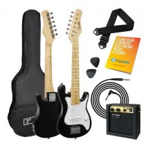 3RD AVENUE 1/4 Size Kids Electric Guitar Bundle - Black & White, White,Black