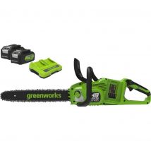 GREENWORKS GD24X2CS36 Cordless Chainsaw with 2 Batteries - Green & Black