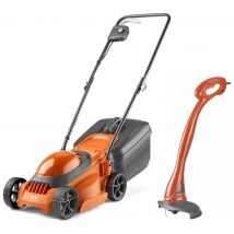 FLYMO SimpliMow 300 Corded Rotary Lawn Mower & MiniTrim Cordless Grass Trimmer - Orange & Grey