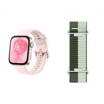 Huawei Watch Fit 3 (Pink) with Pink Fluoroelastomer Strap & Green Nylon Strap Bundle, Pink