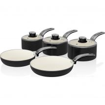 Swan Retro SWPS5020BN 5-piece Non-Stick Pan Set - Black, Black