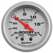 Auto Meter Boost Pressure 52mm Mechanical Pro Comp Ultralite Gauge - 1 To 2 Bar, Silver