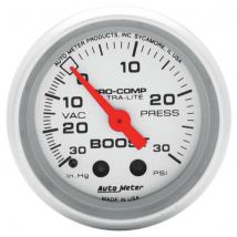 Auto Meter Boost Pressure 52mm Mechanical Pro Comp Ultralite Gauge - 30 To 20 Psi, Silver
