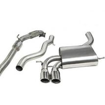"Cobra Sport Non-Resonated 3" Turbo Back Exhaust System With Hi-Flow Sports Cat" - 2x 3 Inch Round Slashcut Angled Polished Tailpipes