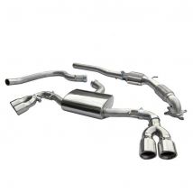 "Cobra Sport Non-Resonated 3" Turbo Back Exhaust System With Hi-Flow Sports Cat" - 4x 3.5 Inch Round Slashcut Angled Polished Tailpipes