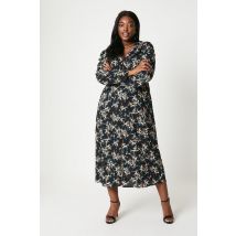 Women's Curve Long Sleeve Midi Dress - floral - 20