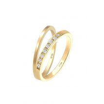 Elli DIAMONDS Dames Ring Set Klassiek Elegant met diamanten (0.08 ct.) in 925 Sterling Zilver Goud