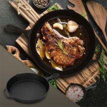 Gusseisenpfanne mit Doppelgriff & Ausgießer für Camping und Outdoor Ø31 cm Schwarz BBQ#BOSS
