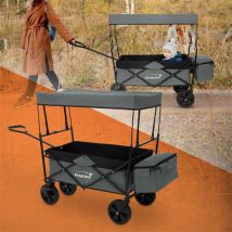 Bollerwagen faltbar mit Dach und Tasche Grau belastbar bis 80 kg HAUKI
