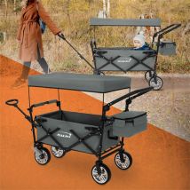 Bollerwagen faltbar mit Dach und Tasche Grau belastbar bis 120 kg HAUKI