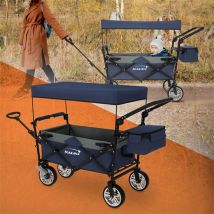 B-Ware Bollerwagen faltbar mit Dach und Tasche Blau/Grau belastbar bis 120 kg Hauki
