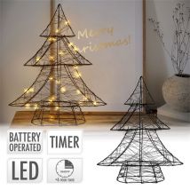 LED Weihnachtsdeko Baum 40 cm Schwarz aus Metall mit warmweißen LEDs