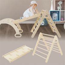 Kletterdreieck Natur mit Rutsche oder Kletterrutsche 2er Set Kletterpyramide Natur aus Holz Joyz