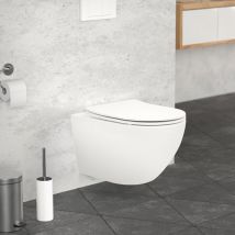 Wand-WC Hänge Toilette aus Keramik Weiß matt 54cm lang Spülrandlos mit Softclose Luxebath