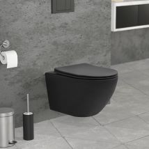 Wand-WC Hänge Toilette aus Keramik in Schwarz matt 54cm lang Spülrandlos mit Softclose LuxeBath