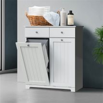 Badezimmerschrank Badschrank mit Wäschekorb 75x37x90 cm in Weiß ML-Design