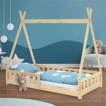 Kinderbett Tipi 80x160 cm aus Kiefernholz mit Rausfallschutz und Lattenrost Holzbett ML-Design
