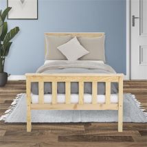 Bettgestell Einzelbett 90x200cm aus Kiefernholz in Natur mit Lattenrost ML-Design