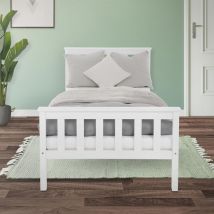 Bettgestell Einzelbett 90x200cm aus Kiefernholz in Weiß mit Lattenrost ML-Design