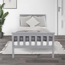 Bettgestell Einzelbett 90x200cm aus Kiefernholz in Hellgrau mit Lattenrost ML-Design