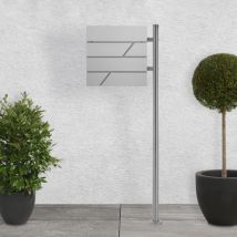 Standbriefkasten mit Zeitungsfach 37x37x11 cm Hellgrau aus Edelstahl inkl. Ständer Silber 120cm hoch ML-Design
