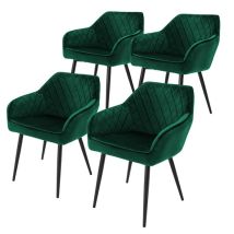 Esszimmerstuhl 4er Set Rauten Steppung mit Rücken- und Armlehnen Dunkelgrün Küchenstuhl mit Microfaser-Samtbezug ML-Design