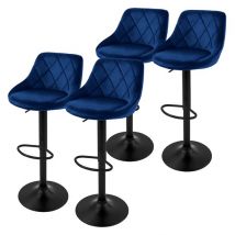 2er Set Barhocker 2x Blau Samtbezug mit Rückenlehne und Fußstütze höhenverstellbar 62-82cm ML-Design