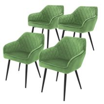 Esszimmerstuhl 4er Set Rauten Steppung mit Rücken- und Armlehnen Salbei Küchenstuhl mit Microfaser-Samtbezug ML-Design