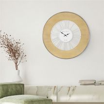 Große Wanduhr Ø 85 cm Weiß/Natur aus Holz mit römischen Ziffern WOMO-Design