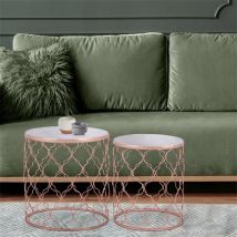 Beistelltisch 2er Set Ø 40/45 cm Weiß aus Metall und Marmor WOMO-Design