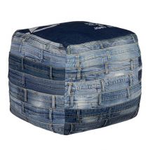 Quadratischer Sitzhocker Blau 45x45x45 cm aus Jeans mit Baumwolle Füllung WOMO-Design